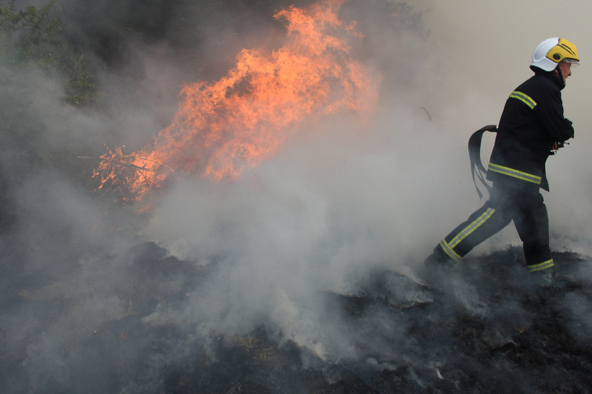 Fire smoke and firefighter