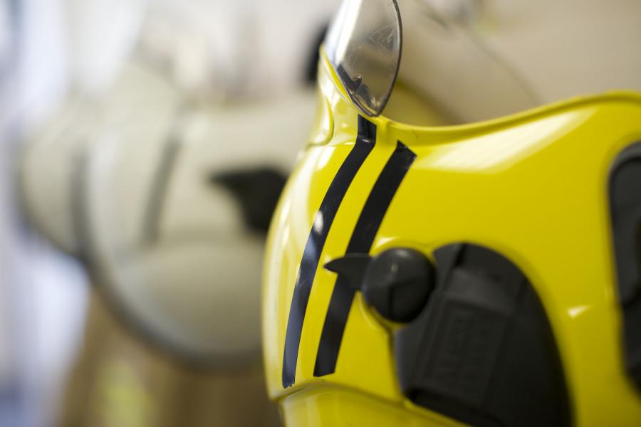 helmets hanging line