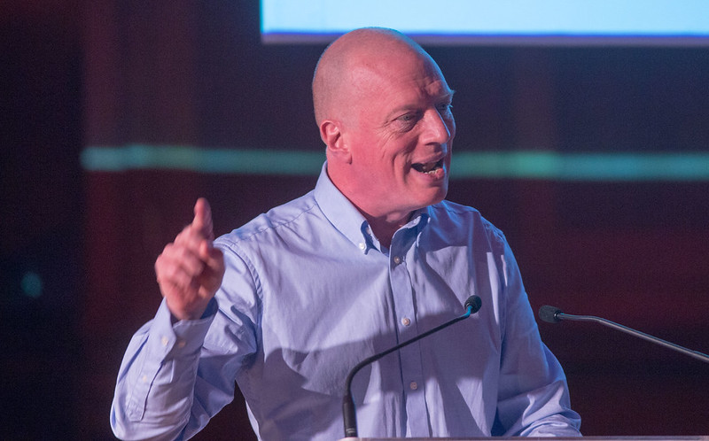 Matt Wrack pointing up speaking
