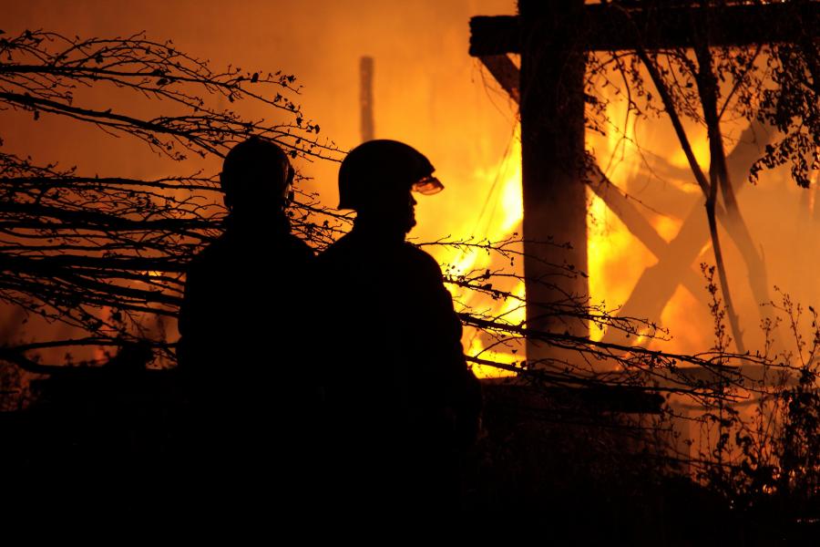 silhouette fire firefighters night