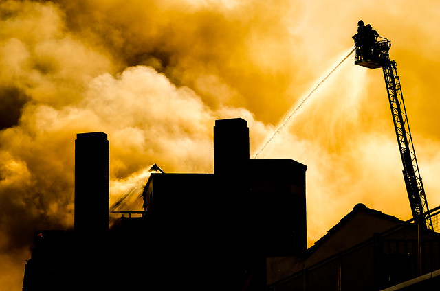silhouette cherry pickers fire smoke 36441456515