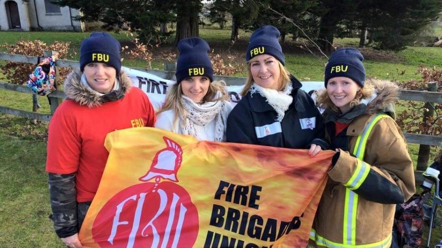 4 four women female firefighters hats banner