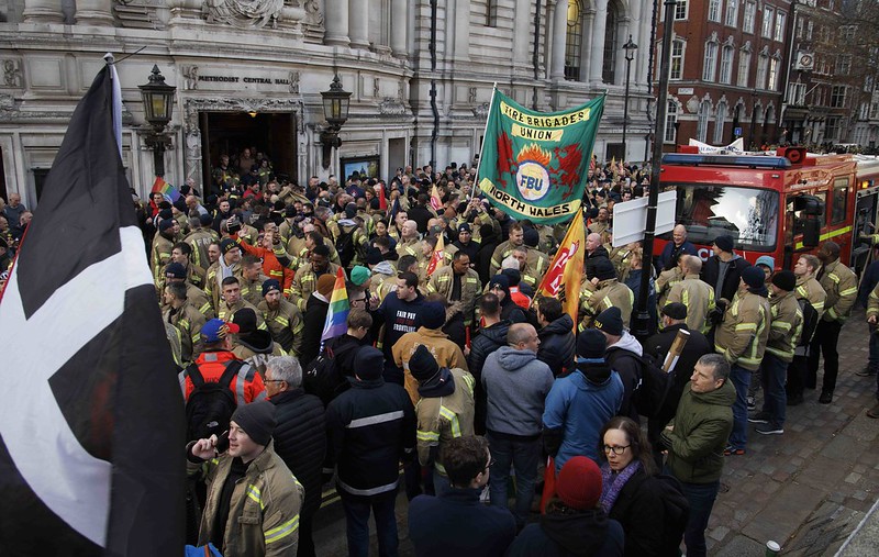 Firefighters gathered close to Parliament 