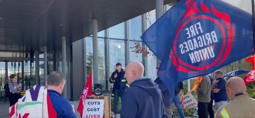 FBU members outside Camb fire authority meeting