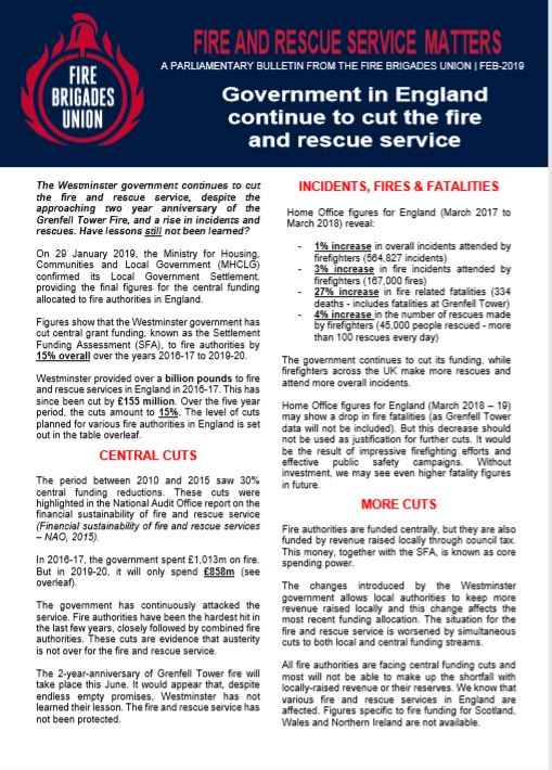 Cover Fire & Rescue Service Matters - Government in England continue to cut the fire and rescue service