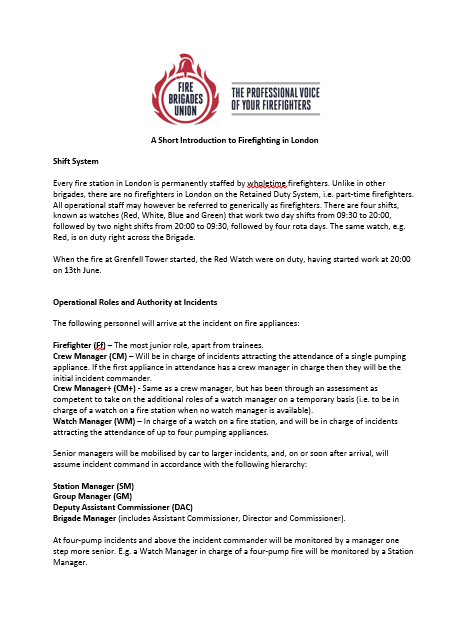 Cover A short introduction to firefighting in London