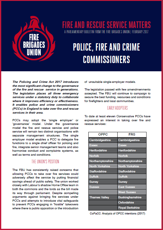 Cover Fire and Rescue Service Matters - February 2017 | Police, Fire and Crime Commissioners 