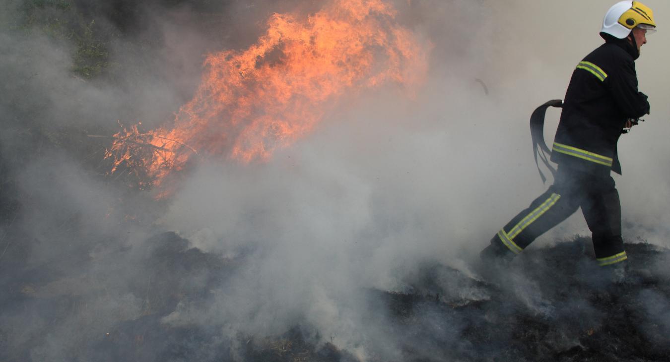 Fire smoke and firefighter