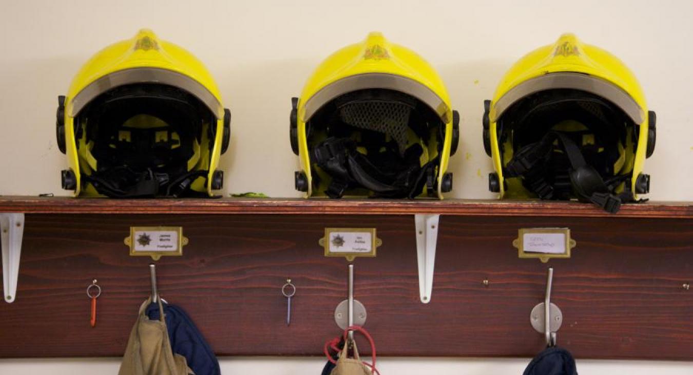 helmets on shelf
