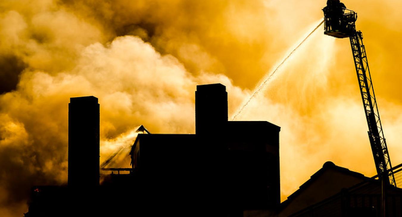 silhouette cherry pickers fire smoke 36441456515