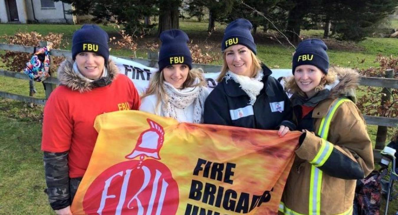 4 four women female firefighters hats banner