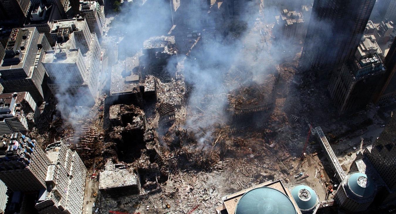 A birds-eye view of the aftermath of the attack on the twin towers