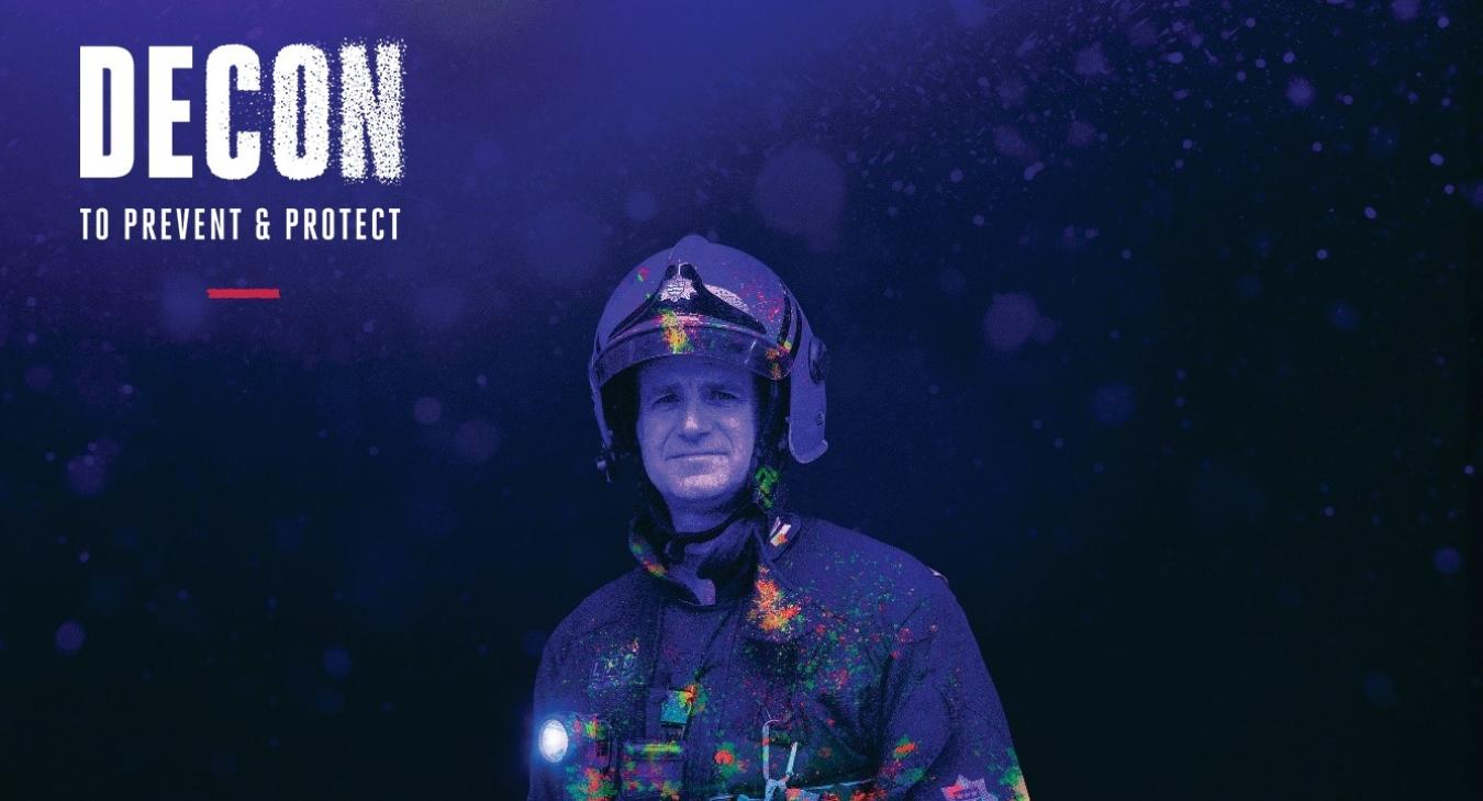DECON campaign banner image - firefighter in stylised representation of contamination