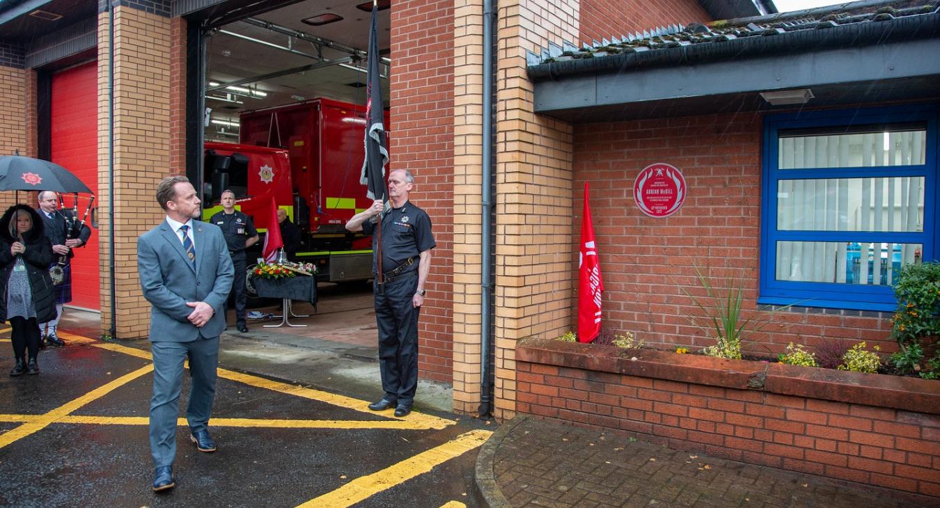 Adrian McGill red plaque being unveiled 