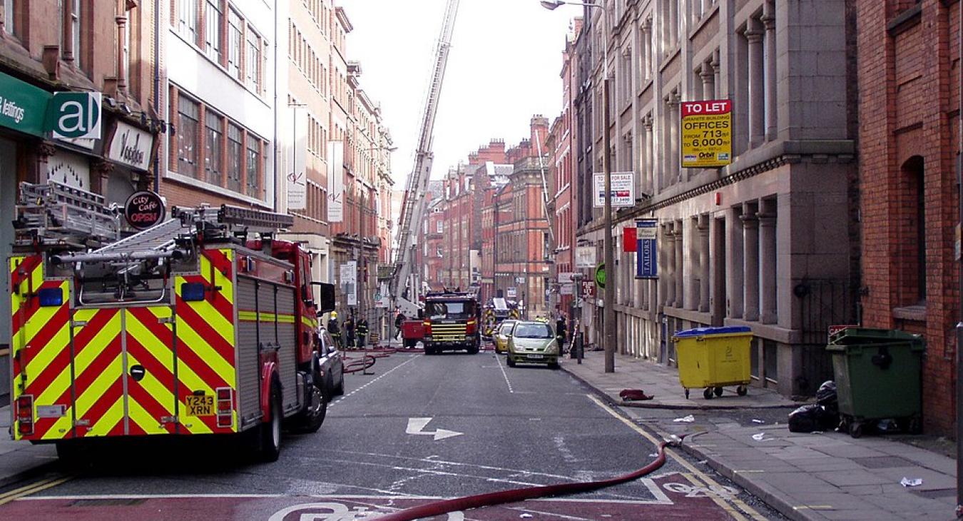 Fire engines on a street in Liverpool
