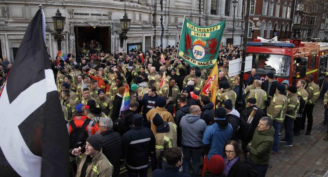 Firefighters gathered close to Parliament 