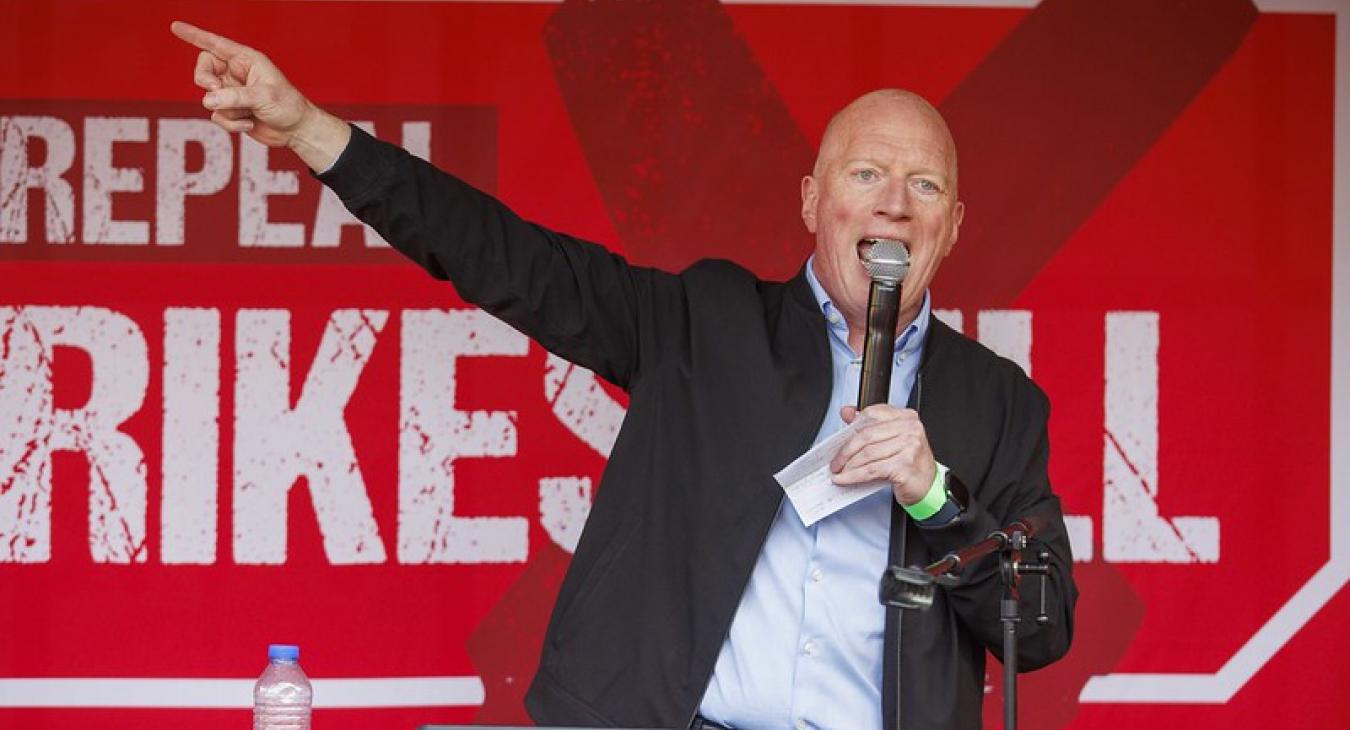 Matt Wrack speaking from rally stage