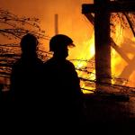 silhouette fire firefighters night